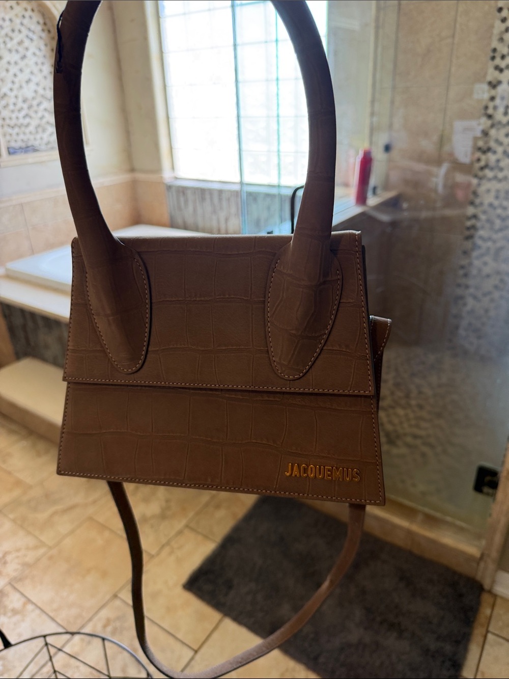 Jacquemus Brown Croc-Embossed Le Chiquito Shoulder Bag
